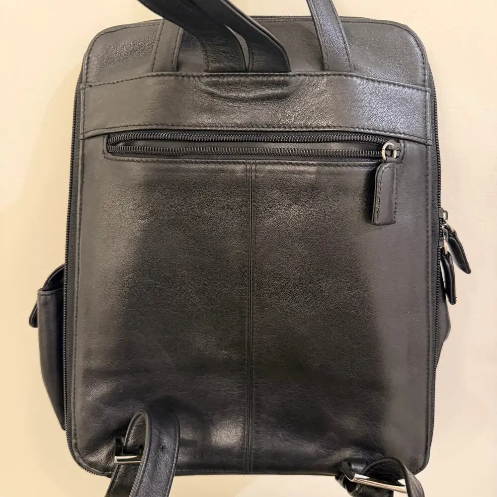 Vintage Tignanello Black Leather Backpack Purse